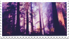 A stamp featuring a bright purple forest